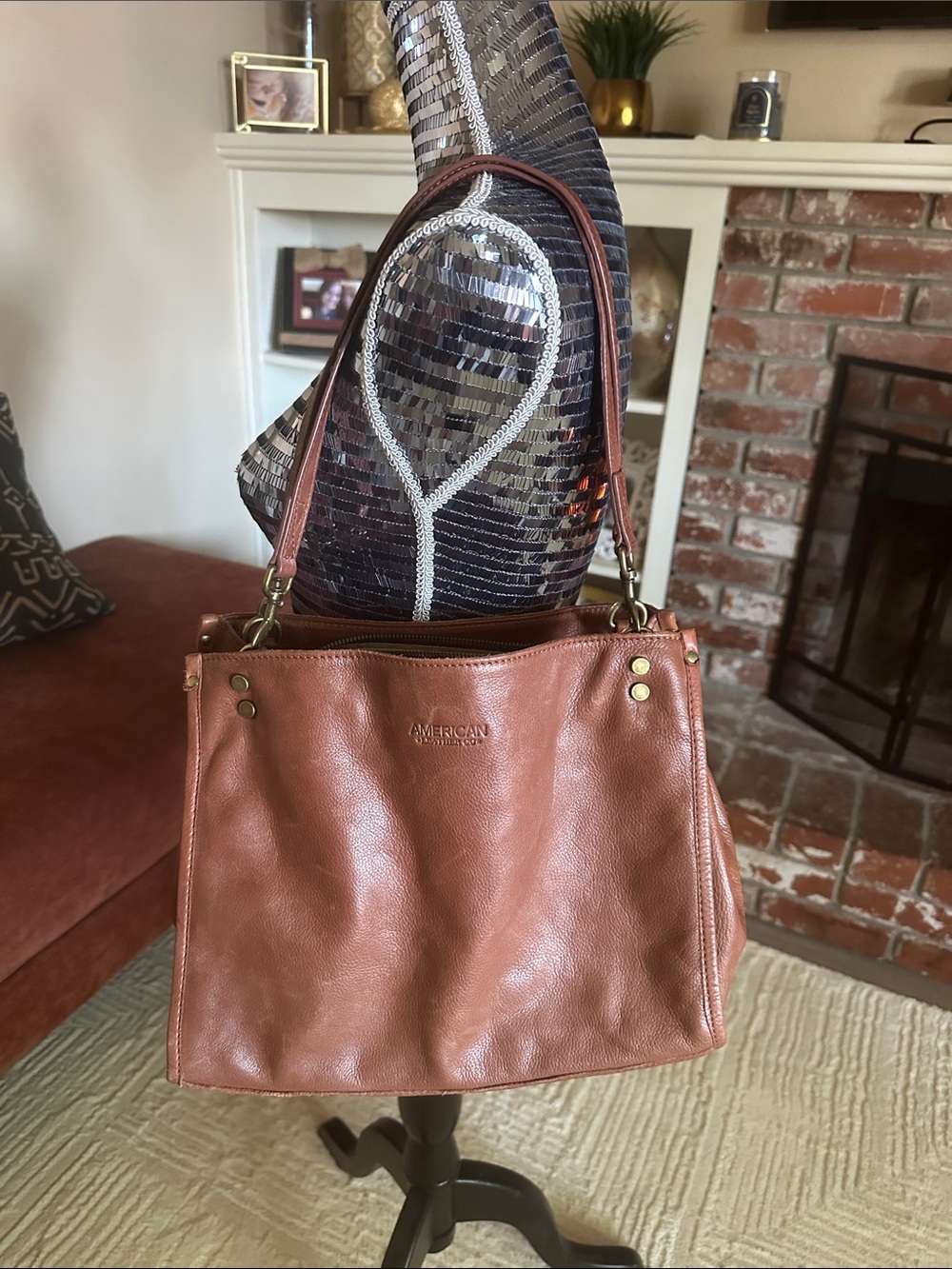 American Heritage Cognac Leather Shoulder Bag